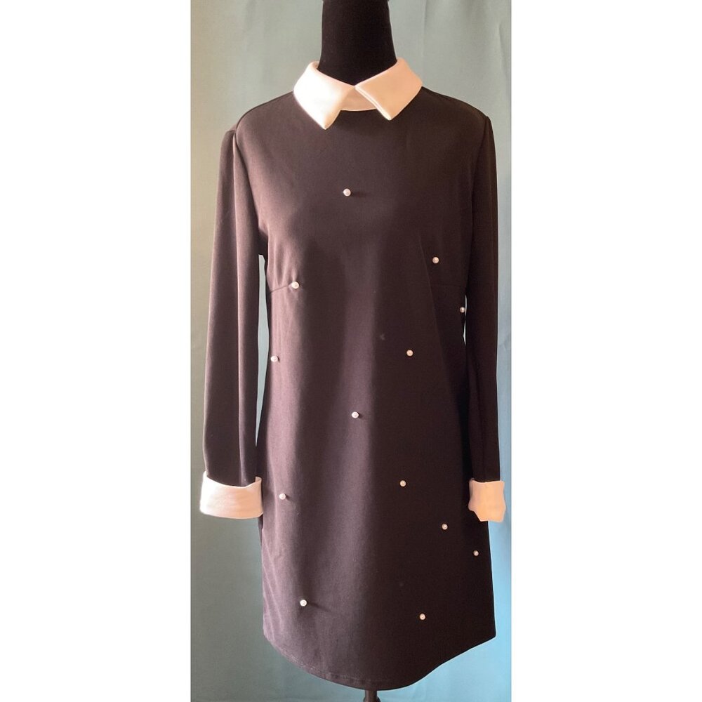 Wednesday Addams Style Black Long cuff Sleeve Dress S 36 Witch Witchcore